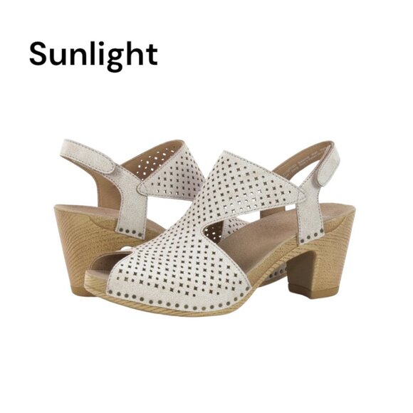 Dansko Teagan Womens Beige Perforated Leather Heeled Sandals SZ 40 EU/ 9.5-10 US - Picture 1 of 16
